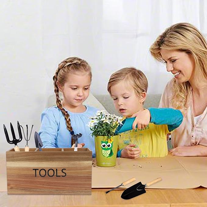 Garden Tool Basket Wood Utensil Holder for Gardening Kit Organizer Garden Hand Tools Arrange and Display Storage - Gardening Gifts for Women Men 11.8" L x 4.6" W x 6" H for Pruning Shears, Cultivator