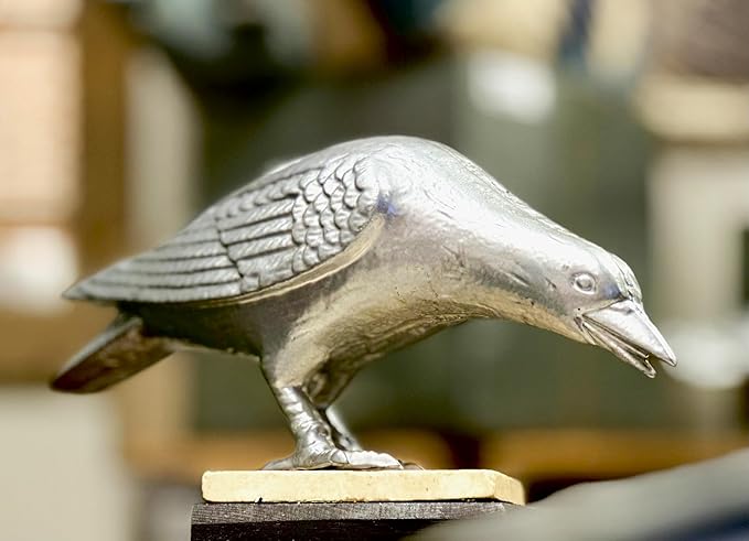 NACH Cast Iron Crow Statue, Head Down Raven, Large Garden Statues, Crow Garden Sculpture, Bird Figurines Home Decor, Raven Decor, Antique Metal Bird Statue, 10 x 3.5 x 6 inches, JS-90-7117AM