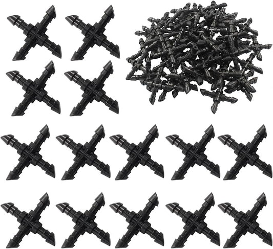 50 Pcs Black Drip Irrigation Cross Fittings, Barbed Connectors Fits Universal 1/4 Inch Drip Tubing, Barbed 4 Way Connectors for Drip Sprinkler Garden Lawn Systems