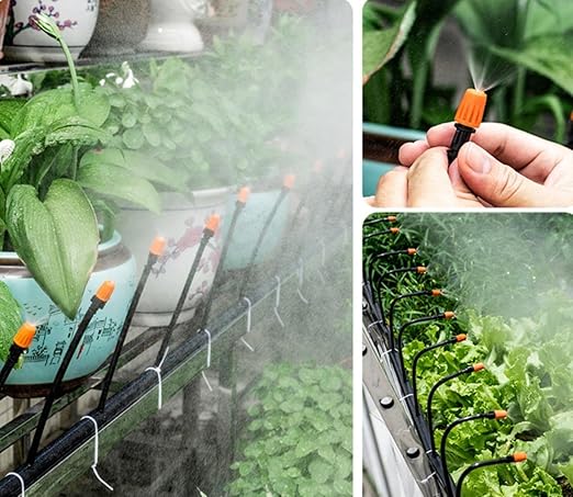 50 Pcs Drip Irrigation Spray Emitters, Adjustable Atomizing Nozzles,1/4 Inch Drip Irrigation Parts Sprayers Drippers for Garden Greenhouse Agricultural Irrigation Patio Misting