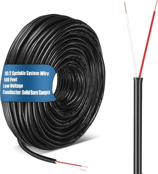 Hoolerry Solid Sprinkler System Wire 18 Gauge Irrigation Wire with UV Resistant PVC Jacket Sprinkler Cable for Underground Irrigation Field Central Control System 30v Ul Listed(18/2, 100 Ft)