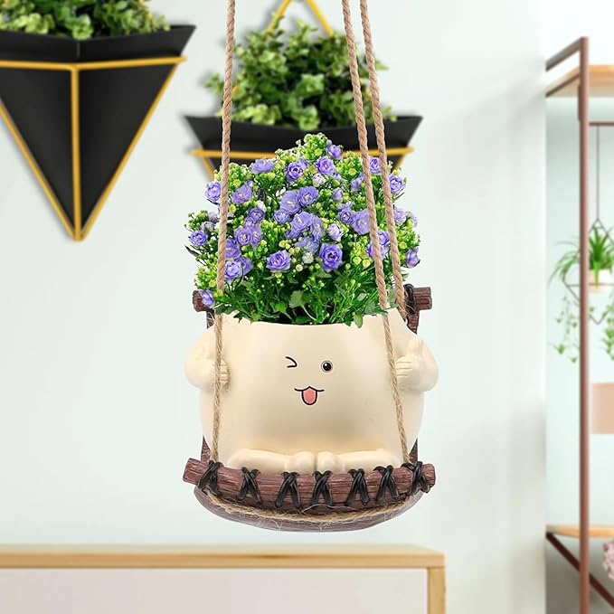 Swing Face Planter Pot Face Planter Hanging Resin Hammock Flower Head Planters for Indoor and Outdoor Plants, Succulent Pots for String of Pearls Plant. Ideal Gifts for Mother's Day and Christmas