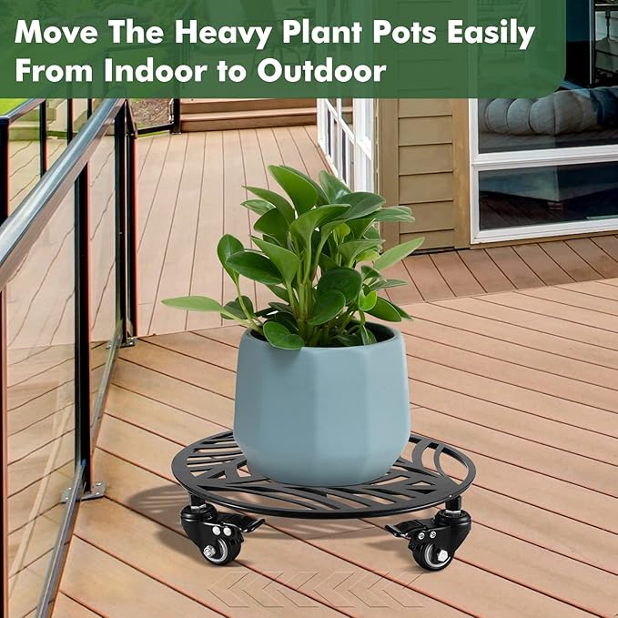 1 Pack 16 inches Extra-large Metal Plant Caddy with Wheels Heavy-duty Iron Rolling Plant Stand with Casters Indoor Outdoor Wheeled Plant Roller Base Pot Movers Plant Dolly Coaster Trolley Black