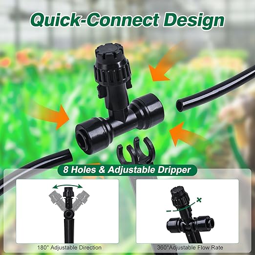 Drip Irrigation System Kit,197FT/60M Garden Watering System with Hose Distribution Tubing Drip Emitters Connectors,Automatic Drip Irrigation Kit for Plant,Greenhouse, Yard,Lawn,Patio