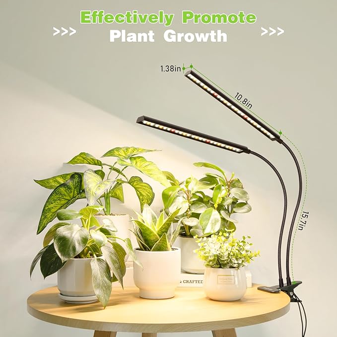 FOXGARDEN® Grow Light Full Spectrum, Dual Head Plant Lights for Indoor Growing with Flexible Gooseneck, 104 LEDs Clip Grow Lamp with 4/8/12H Timer, 4 Brightness Levels, Ideal for Indoor Growth