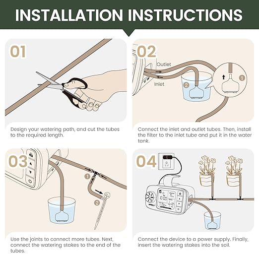 Automatic Watering System for 15 Potted Plants, DIY Plant Watering Devices，Drip Irrigation System with 30-Day Programmable Water Timer, LED Display and Power Supply