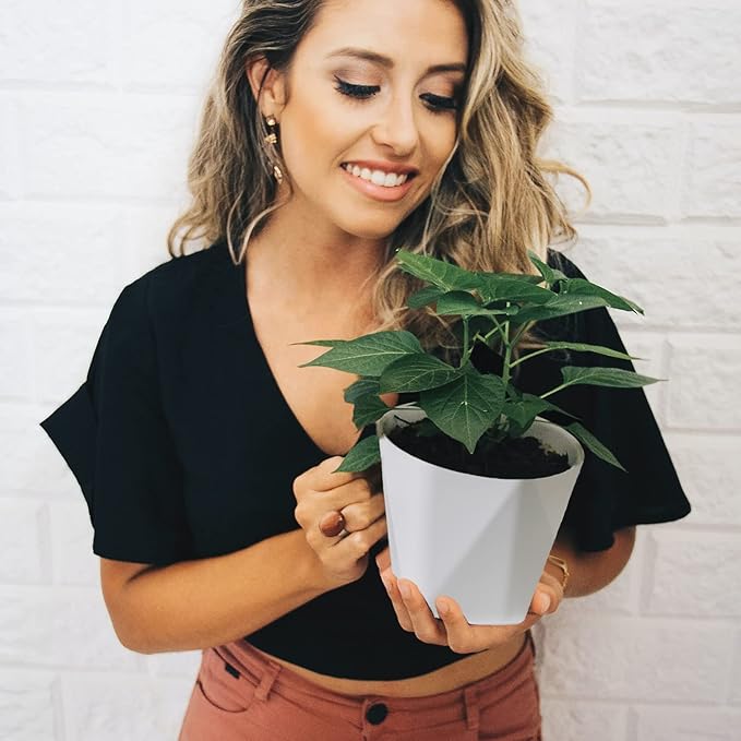 InmeRun Plant Pots Indoor Plastic Flower Pots Outdoor 5 inch Set of 6 Pack with Drainage Holes and Saucers for Garden Pots (5inch-12pcs)