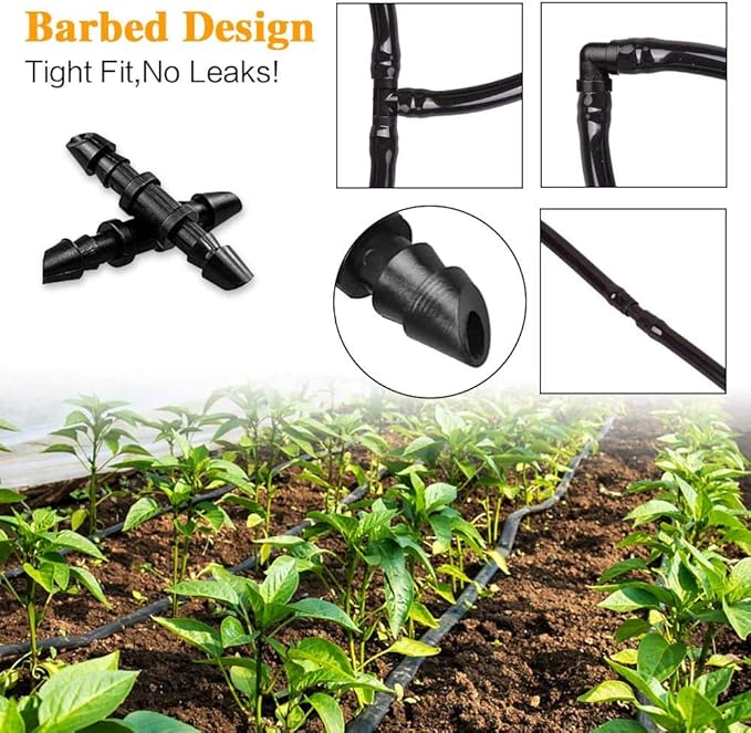 120 Pack Drip Irrigation Fittings Kit - Barbed Connectors for 1/4" Tubing,Includes 50 Couplings,40 Tees, 20 Elbows and 10 End Plugs for Drip or Sprinkler Systems