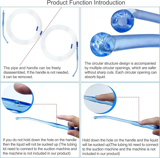 4 units suction collection tubing with detachable porous end design handle（Each suction tube kits is 6.8 feet long）