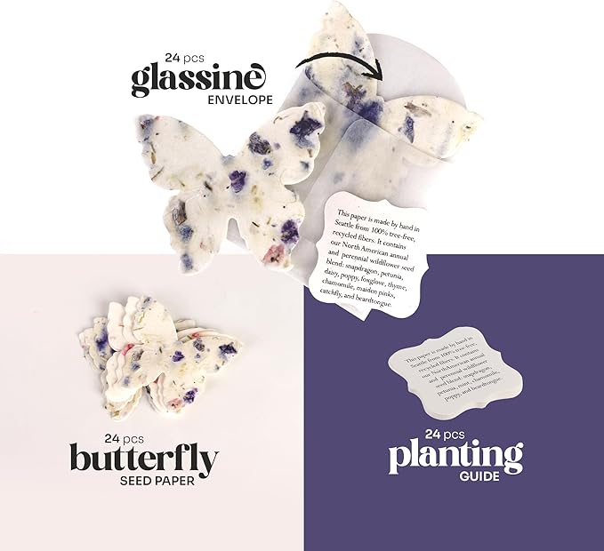 Set of 24 Purple Butterfly – Plantable Seed Paper for Weddings, Gifts, and Life Events