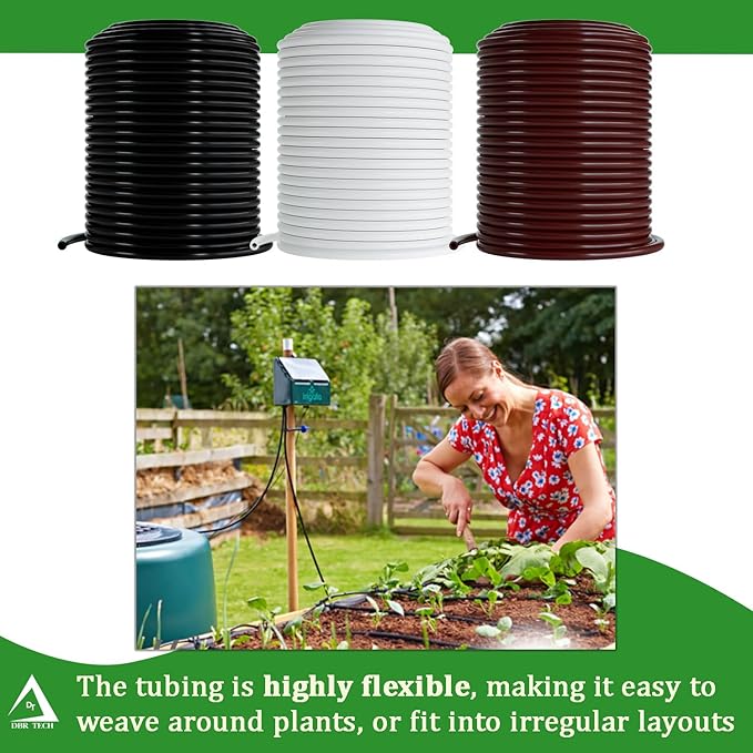 1/4 Drip Irrigation Tubing, 50 Feet, Flexible PVC Plastic Drip Irrigation Hose for Gardening, Misting, Hydroponics and DIY Landscape Garden Projects, Blank Distribution Tubing (50ft, White)