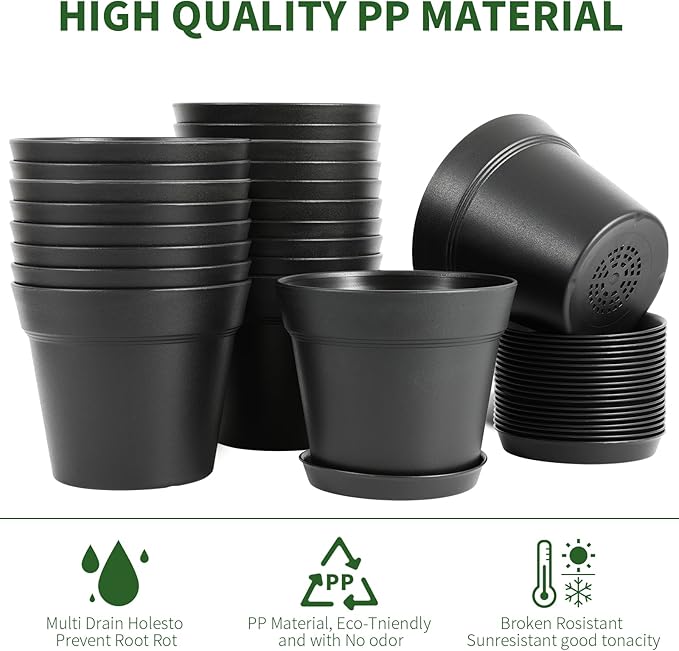 GARDIFE 20 Pack 4 inch Plant pots, planters for Indoor Plants, Flower pots, Black