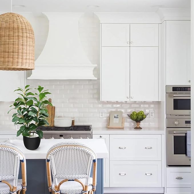 HUAESIN 17 inch Artificial Indoor Plants Faux Plant Peperomia Leaf Ficus Plant Realistic Small Fake Office Desk Tree for Home Kitchen Farmhouse Bathroom Bedroom Evergreen Decor