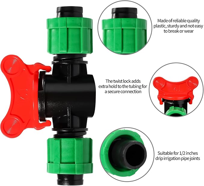 Drip Irrigation Shut off Valve 1/2 Inch Universal Drip Irrigation Tubing Coupling Valve Connector Locking Fitting Compatible with 16 to 17 mm Drip Tape Tubing Sprinkler System (24 Pieces)
