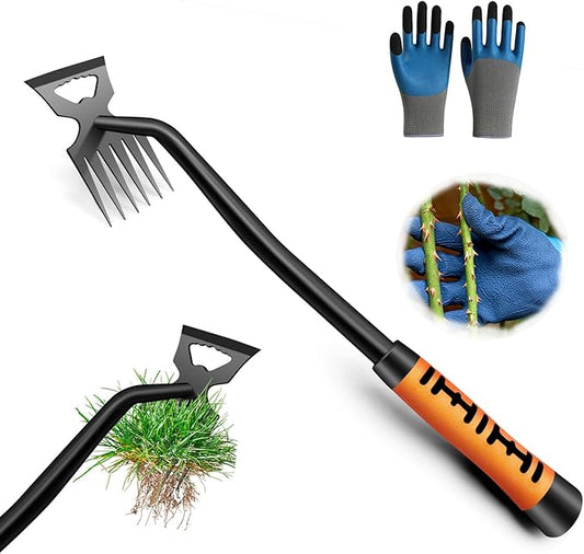 Weed Puller Tool, Artifact Garden Tools, 2024 Upgraded Uprooting Weeding Tool with Gloves, Manganese Steel Weed Remover Tool for Garden, Farm Weeding and Planting(6-Teeth)