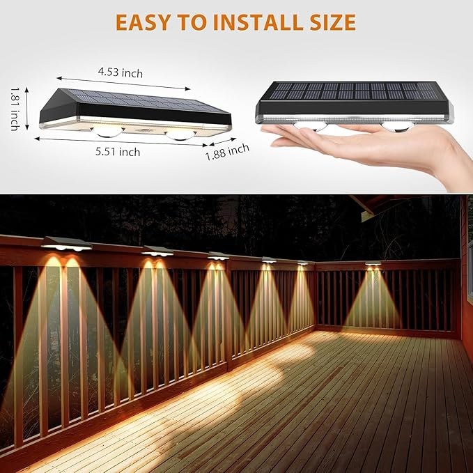 Solar Fence Lights,Warm White & Cold White & Mixed Color 3 Modes Bright Lens LED Dusk to Dawn Deck Light, Outdoor Waterproof,Solar Outdoor Lights for Backyard/Railing/Wall (12Pack)