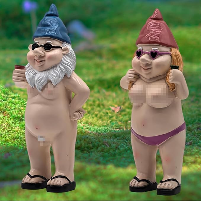 MINICAR 8'' H Gag Gnomes Statues Garden Outdoor Decor, Funny Dwarf Sculptures Yard Lawn Decorations, Naughty Gifts for Women Men, Set of 2