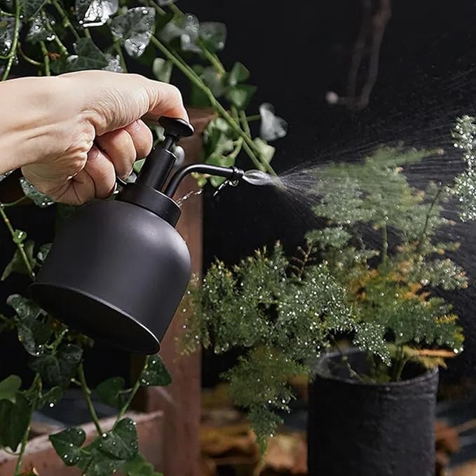 300ml Stainless Steel Plant Sprayer Suitable for Iindoor Potted Plants Watering and Spraying, Mmodern Gardening Tools With Top Pump for Small Plant Mister Spray Bottle (Black-02)