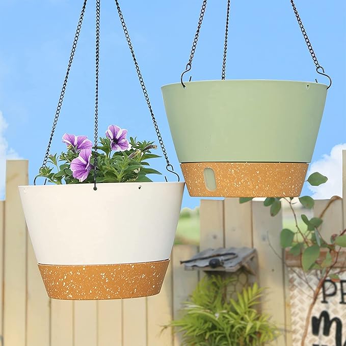 ZMTECH Hanging Planters for Indoor Plants Set of 2 Self Watering Hanging Pots Hanging Baskets Hanging Flower Pots for Outdoor Hanging Plants(8 Inch, White)