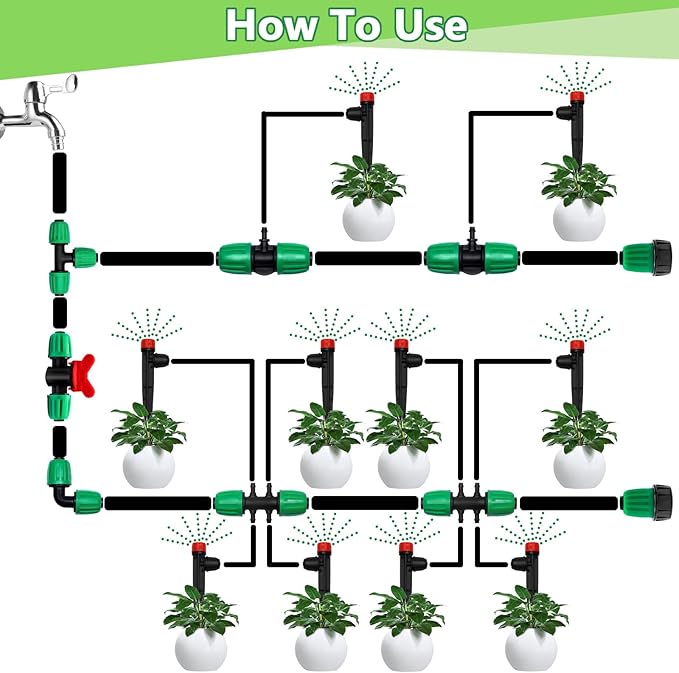 23 Pcs 1/2 Inch Drip Irrigation Fittings Kit (1/2" ID x 0.65" OD), 1/2 Inch Irrigation Tubing Set Including 4 Tees, 4 Couplings, 3 Elbows, 4 Reducer Tee, 4 Plugs, 2 Valves and 2 Faucet Adapter