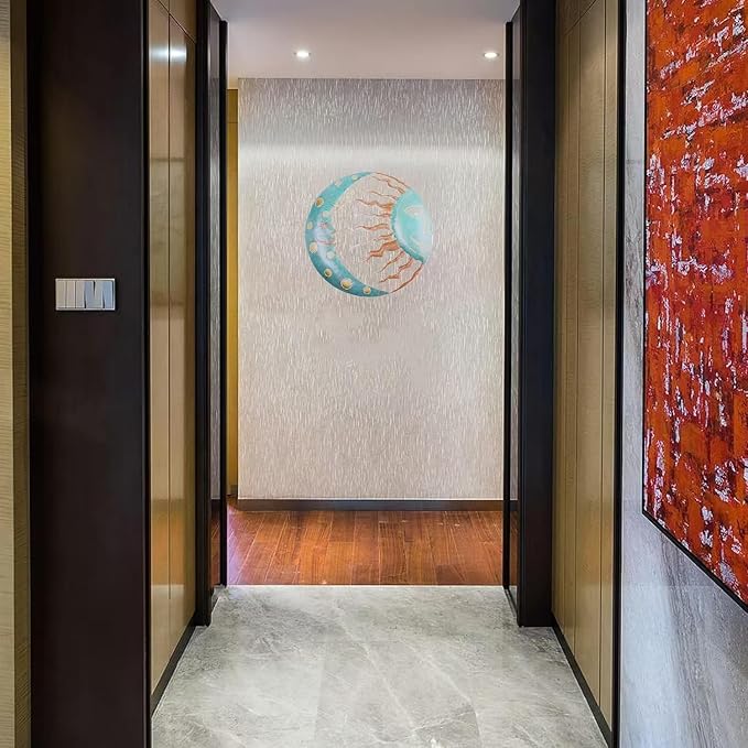 Jannity Metal Sun Wall Decor,11.02 Inches Large Metal Wall Art with Sun Moon Stars Retro Moon Sun Wall Decoration Hanging for Indoor Outdoor Patio Yard Home Garden