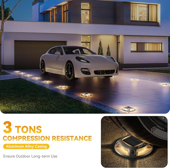 AGPTEK Solar Driveway Lights 24 Pack, 2 Colors in 1 Outdoor Solar Deck Dock Marine Waterproof LED Driveway Marker Security Lights for Outside Pathway,Boat Dock,Step,Walkway,Path,Garden