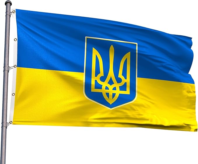 Ukraine Trident Extra Large Flag 12x18FT Giant Ukrainian Coat of Arms National Polyester Banner With 5 Grommets Fade Resistant Vivid Color For Patriotic Festival Events Party Decoration