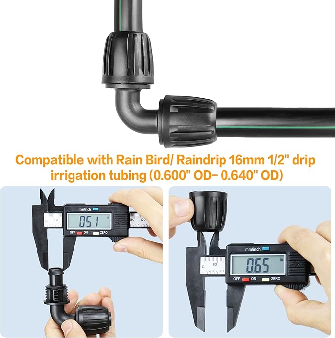 Drip Irrigation Fittings for 1/2 Inch Drip Tubing (1/2" ID x 0.65" OD)：1/2'' Drip Line 90 Degree Elbows Anti-drop Locked Nut Barbed Elbow Connectors Garden Irrigation System Parts (10 Pack)