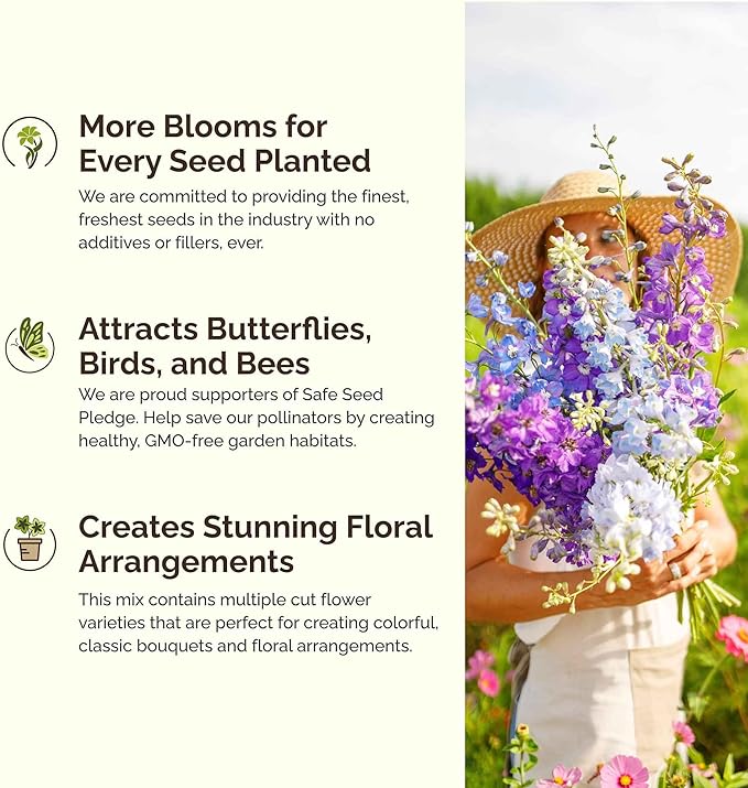 Eden Brothers Fairytale Flower Mixed Seeds for Planting, 5 lb, 2,400,000+ Seeds with Calendula, Cosmos Dazzler, Cornflower, Attracts Pollinators, Plant in Spring or Fall, Zones 3, 4, 5, 6, 7, 8, 9, 10