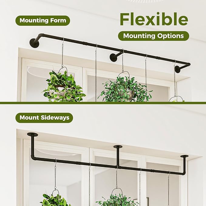 Bamworld Hanging Planters for Indoor Plants Plant Hanger Indoor Hanging Plant Holder Window Plant Shelves Metal Rod(Pot&Plant Not Included) 70in