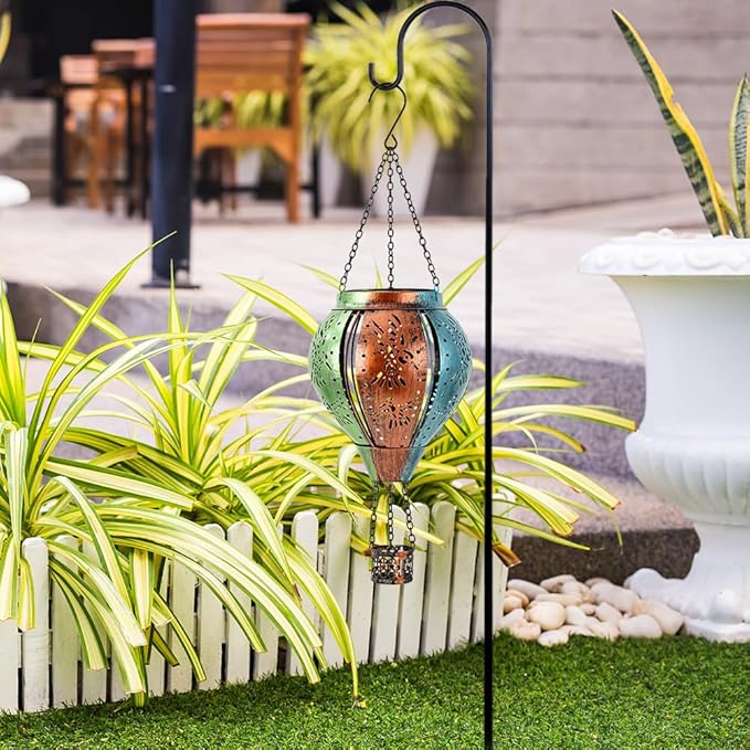 Hummingbird Solar Lantern Hot Air Balloon Outdoor Waterproof Lights, Metal Solar Hanging Lanterns Hummingbird Ornament for Garden Yard Patio, Hummingbird Gifts for Women Mom