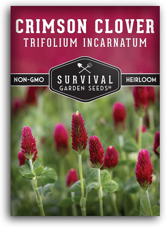 Crimson Clover Seed for Planting - 1 Packet with Instructions to Plant & Grow Flowers or Cover Crop in Your Home Vegetable Garden - Non-GMO Heirloom Variety - Survival Garden Seeds