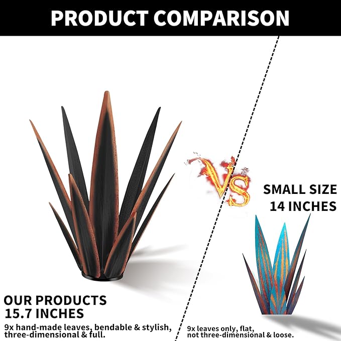 Large Tequila Rustic Sculpture, Rustic Metal Agave Plants for Outdoor Patio Yard, Home Decor Hand Painted Metal Agave Garden Yard Statue, Outdoor Lawn Ornaments Yard Stakes (Black - M)