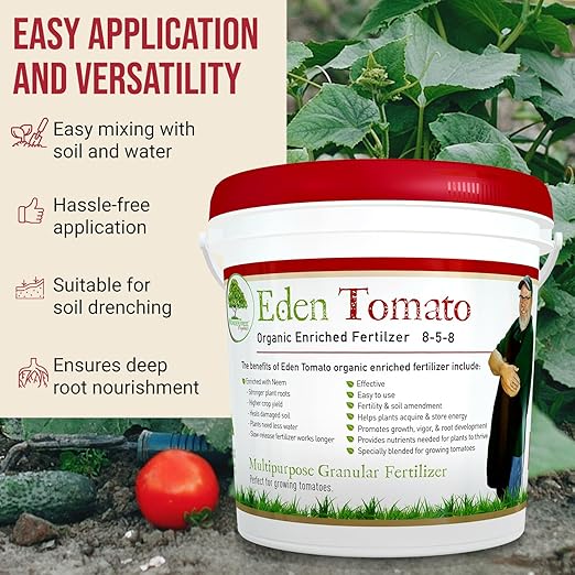 Eden Tomato Organic Enriched Fertilizer | Neem Plant Food 8-5-8 Enriched Formula | for Growing Healthy & Natural Tomatoes (5lbs)