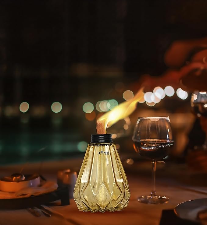 Deco Window Pack of 3 Table Torch for Indoor Outdoor Citronella Oil Tabletop Glass Lamp Landscape Lantern with Fiberglass Wick & Cap for Garden Patio Yard Party Decor Light