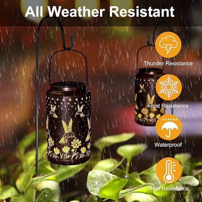 pearlstar Hummingbird Lantern Hanging Solar Lights Outdoor Decorative Solar Lantern Waterproof for Table Patio Yard Garden Lawn Landscape Lighting, Gardening Gifts for Women Mom (Hummingbird-B)