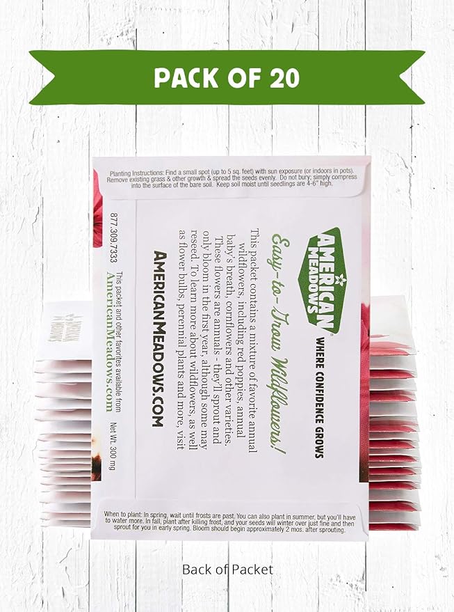 American Meadows Wildflower Seed Packets ''Let Love Grow'' Party Favors (Pack of 20) - Wildflower Seed Mix, Party Favors for Weddings, Valentine's Day, Anniversaries, Thank You