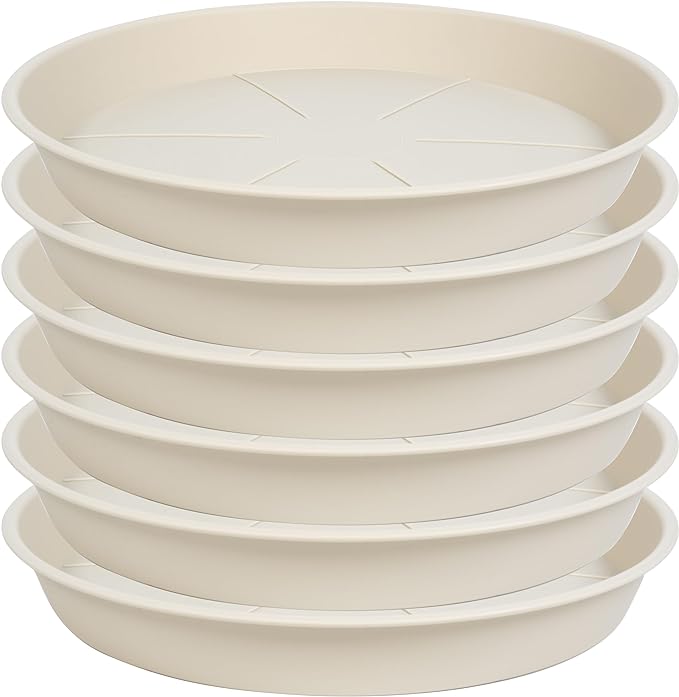 6 Pack of Plant Saucer Tray 11 12 inch, Heavy Duty Plastic Pot Plant Drip Trays Saucers for for Indoors Outdoor, Plant Water Tray for Planters 11-12" (12", Beige)