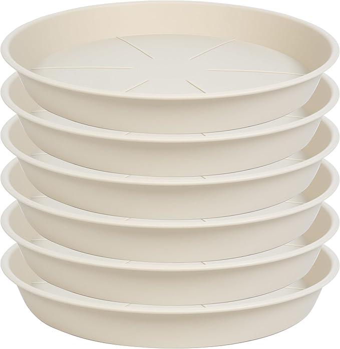 6 Pack of Plant Saucer Tray 7 8 inch, Heavy Duty Plastic Pot Plant Drip Trays Saucers for for Indoors Outdoor, Plant Water Tray for Planters 7-9" (8", Beige)