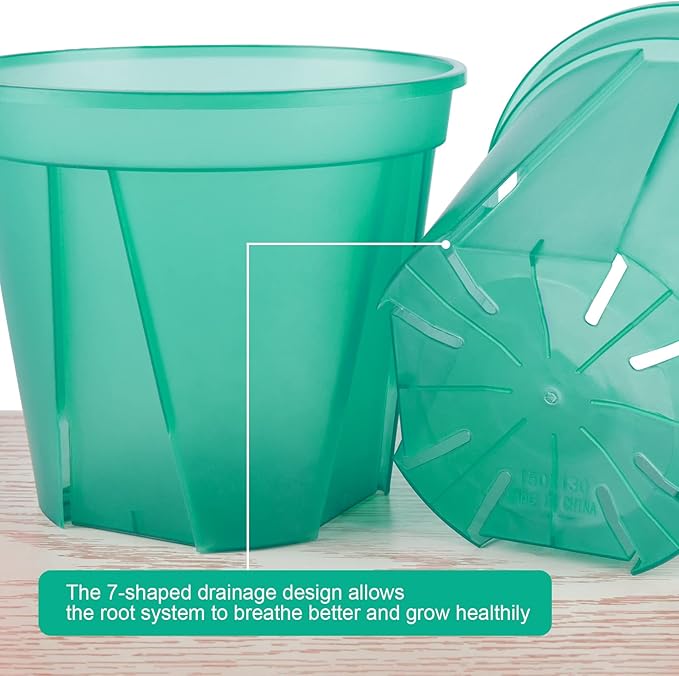 GREENPARA Green Transparent Plastic Planter 4/5 /6 inch Plant Nursery Pots with Drainage Hole Indoor Modern Decorative Containers for Plants with 10pcs Plant Labels, 12pcs