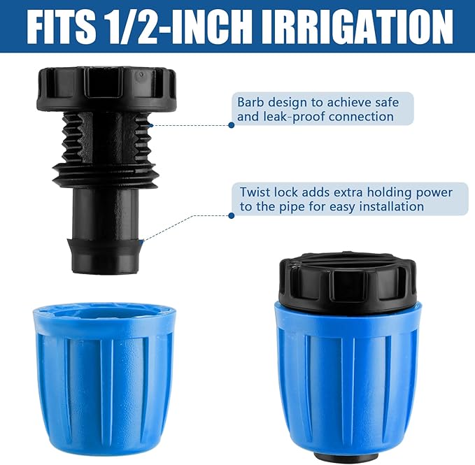 16 Pcs 1/2 inch Irrigation Fittings End Plugs For (1/2" ID x0.6-0.63" OD) 16mm Drip Tubing Connectors (Green and Blue)