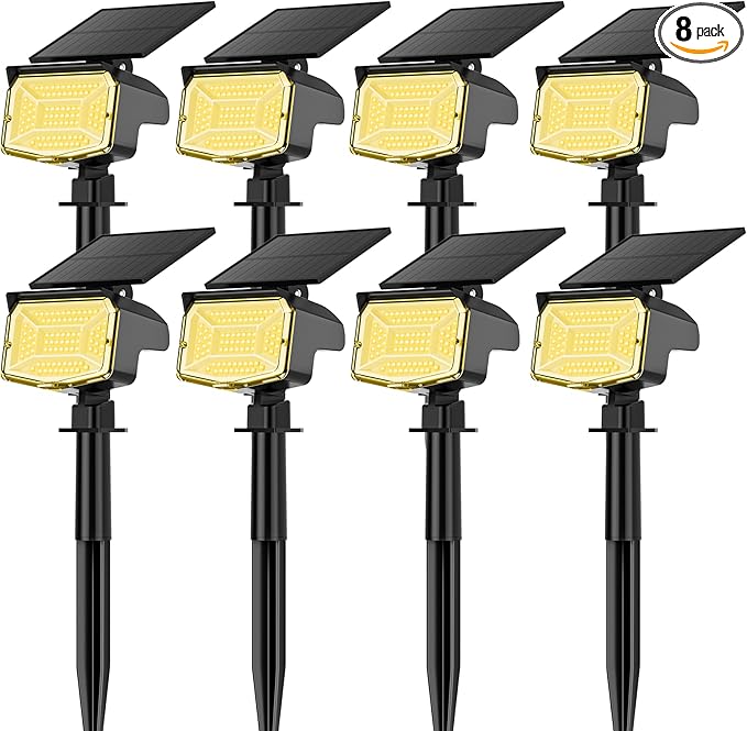 Solar Spot Lights Outdoor, 92 LEDs Landscape Lighting with 3 Lighting Modes and Auto On/Off, IP67 Waterproof Spotlights, Outdoor Solar Lights for Yard Garden, 8 Pack (Warm White)