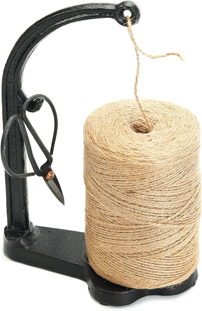 Sungmor Cast Iron Garden Twine Holder Set - 1300ft. Natural Jute Twine String & Rope Rack & Scissors - Decorative & Practical Home Arts Crafts Tools for Picture Display Gift Wrapping Packing Gardening