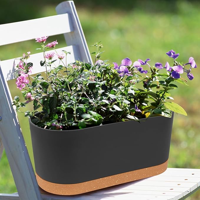 QCQHDU 2 Pack Window Planter Box 16” x 7", Self Watering Plant Pots for Indoor Plants Home Garden Flower Pot with Drainage Hole and Tray