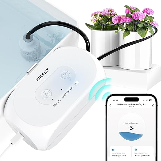 HIRALIY Automatic Watering System for Potted Plants, Smart Plant Watering Device Supporting Both 2.4GHz and 5GHz WiFi, Smart Drip Irrigation System Remote Control for Up to 15 Potted Plants