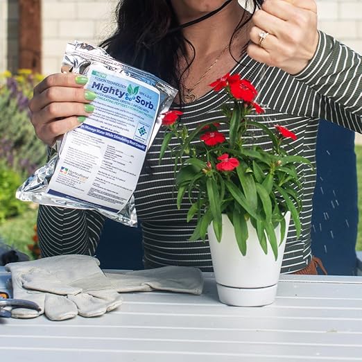 MightySorb Water Storing Crystals for Plants 8 oz. Water-Holding Polymer Hydrogel Granules Root Growth Stimulant Keeps Soil Moist Indoor Outdoor Plants Soil Amendment Prevent Over-Watering