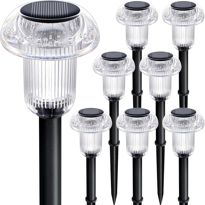 Solar Lights Outdoor Pathway Lights 8 Pack LED Waterproof Cold White Mushroom Shape for Garden Driveway Walkway Landscape Path Lawn Yard Decor