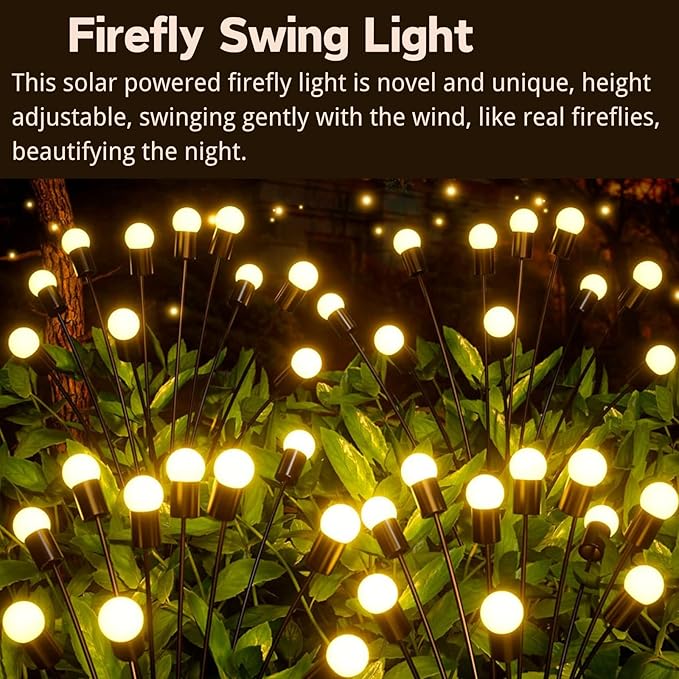OZS Solar Garden Lights(6Pack Total 48LED) -Solar Lights Outdoor, Firefly Light for Outside, Sway by Wind, Fairy Light Outdoor Waterproof for Patio Pathway Garden Decor(Warm White)