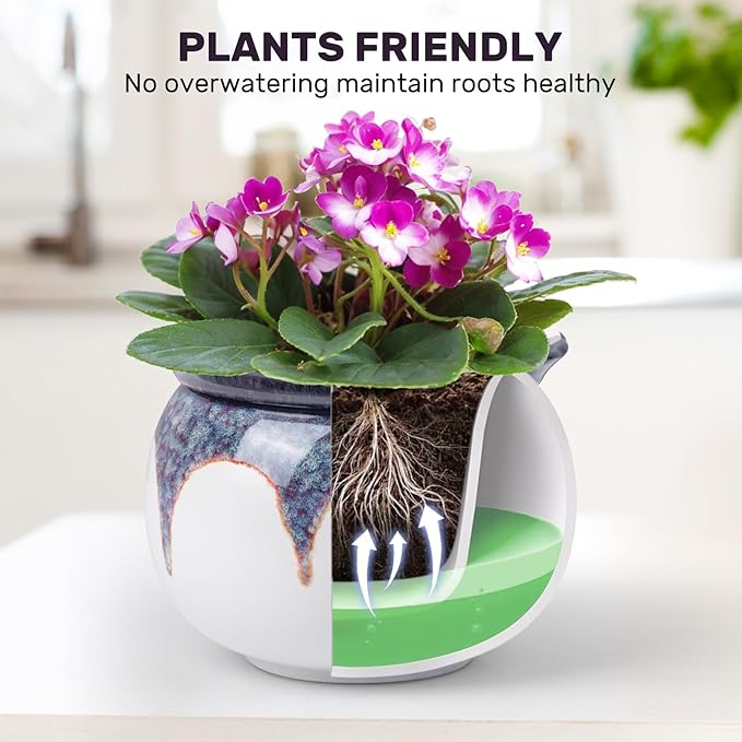 6 Inch Self Watering Pots for Indoor Plants, African Violet Pots, Ceramic Modern Decor Pots Efficient Absorption Water Plant Pot - Gradient Red