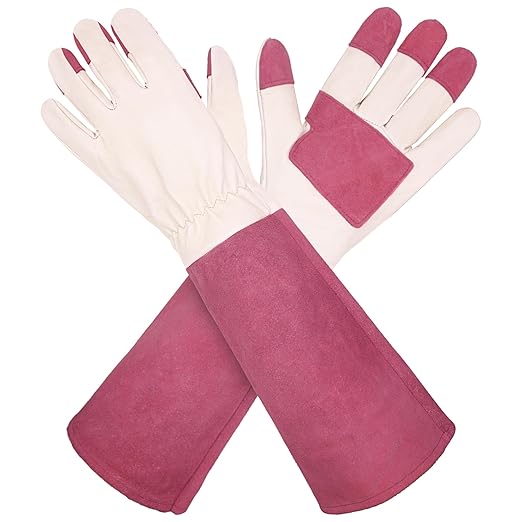 HLDD HANDLANDY Thornproof Leather Gardening Gloves Long Sleeve For Women and Men,Rose Pruning Floral Gauntlet Garden Gloves (Large, Rose)